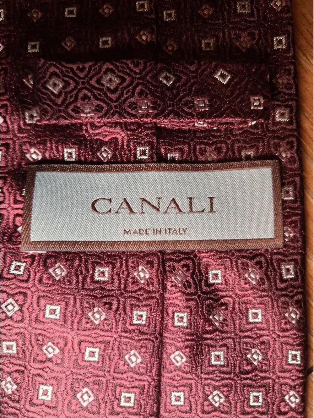 Canali  Silk Tie Burgundy Geometric Floral Made in Italy